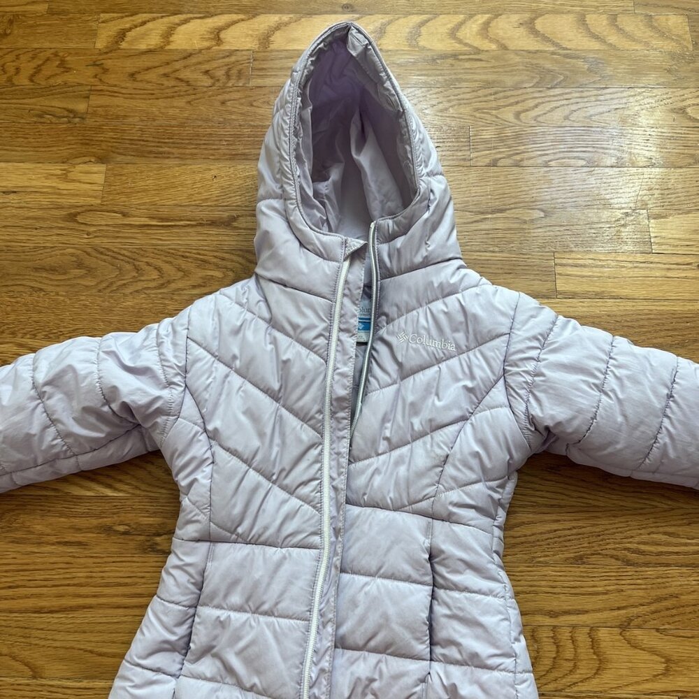 Columbia Girls Puffer Hooded Jacket Size xs Full Zip Up Kids Puffer Coat